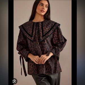 Damson Madder Candice Leopard Print Oversized Collar Blouse - Size UK14/US10